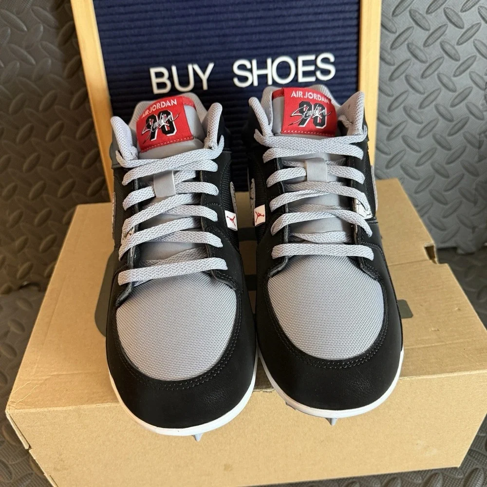 Nike Air Jordan Stadium 90 Low TD Black Cement Football Cleats Mens Size 9.5